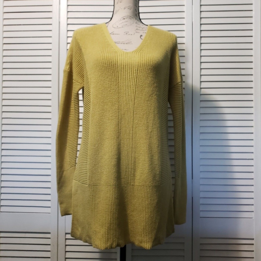 Rachel Zoe V-neck Knit Sweater Women's Medium Golden Yellow Long Sleeve Tunic‎